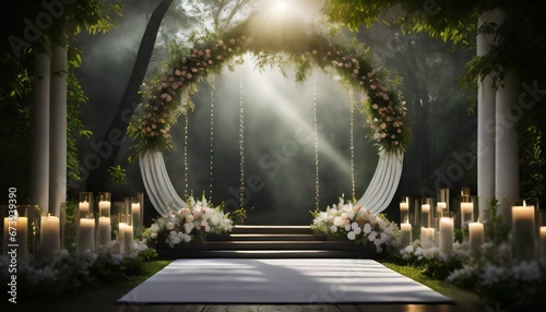Wedding decoration backdrop with podium and wedding decorations photo