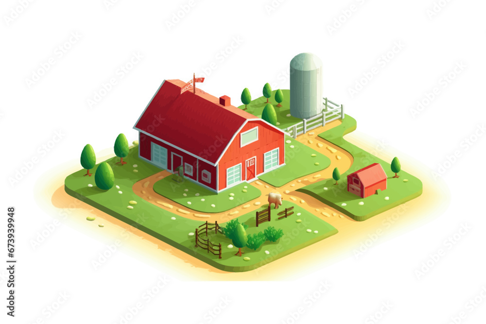 Vector of a farmhouse with green field on a white background