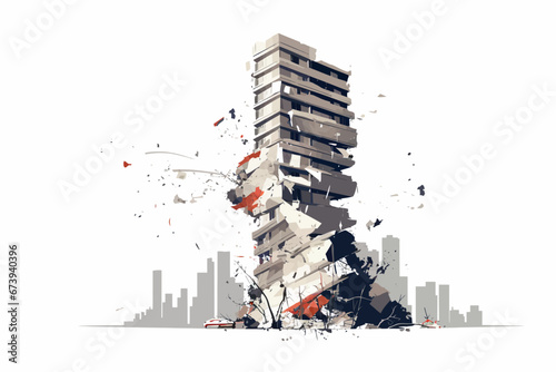 Vector of a skyscraper in ruins on a white background