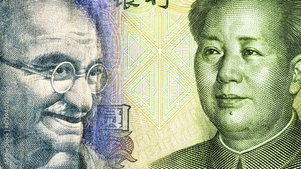 Portraits of Mahatma Gandhi on Indian rupees and Mao Zedong on chinese ...
