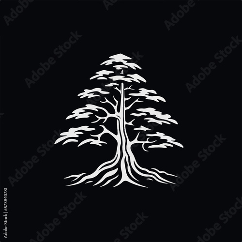 Illustration black and white logo of a redwood tree