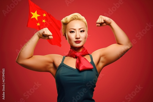 'We can do it' Chinese or Asian pop-art inspired poster for woman's day or woman's march