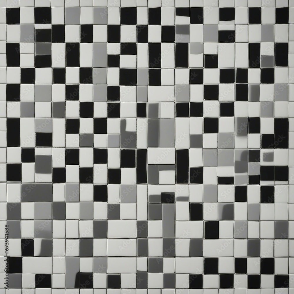 A ceramic tile floor pattern with a square shape and a black and white tone A ceramic tile floor pattern with a square shape and a black and white tone