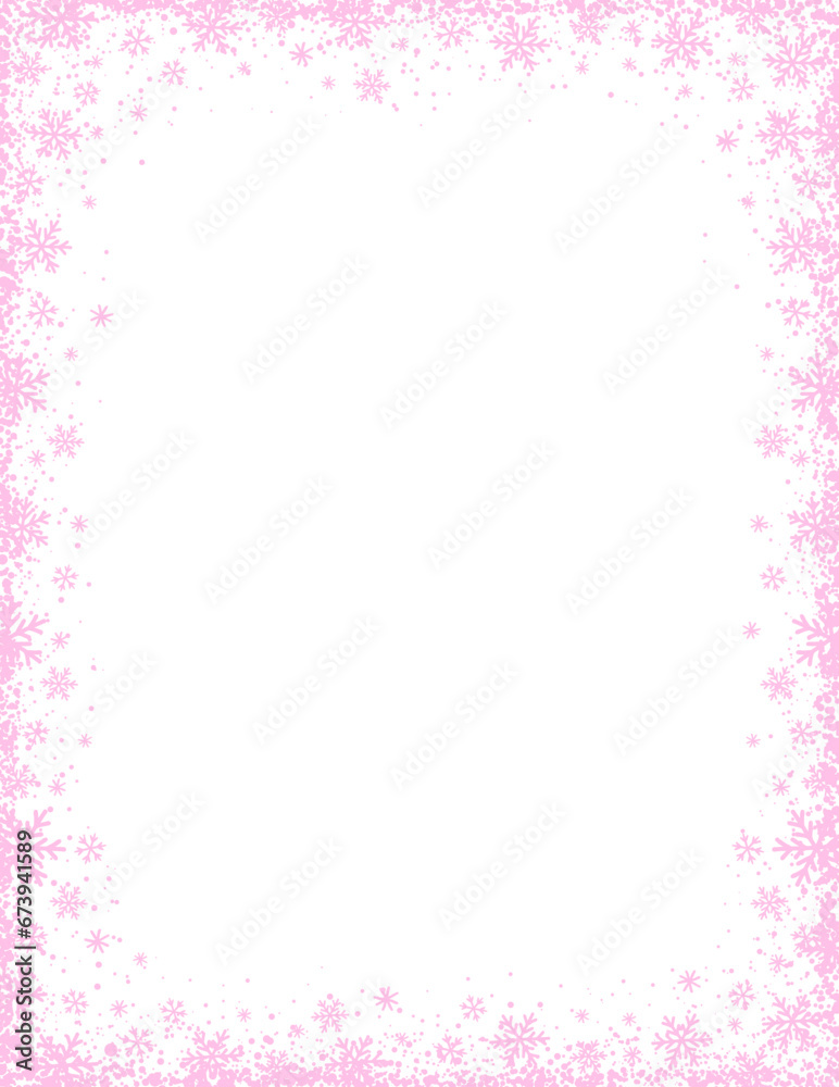 Christmas transparent background with  frame of pink snowflakes. Vector illustration. PNG