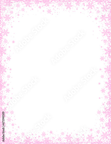 Christmas transparent background with  frame of pink snowflakes. Vector illustration. PNG