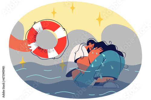 Helping hand give lifesaving buoy to upset woman
