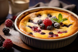 Clafoutis with berries in a baking ceramic form
