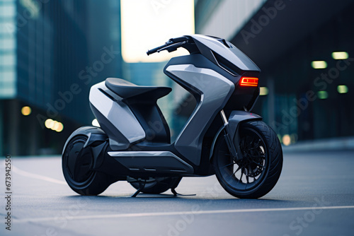 Sleek electric scooter on city street photo