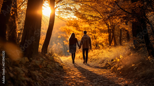 Autumn Walk in the Forest: A Couple's Sunset Romance