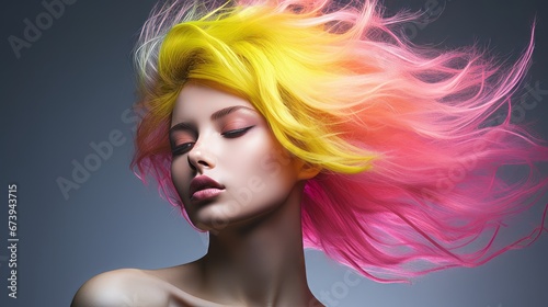 A person with a daring and expressive blend of neon hair hues