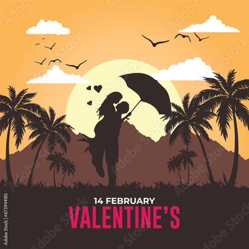 silhouette valentines day celebration social media post template 