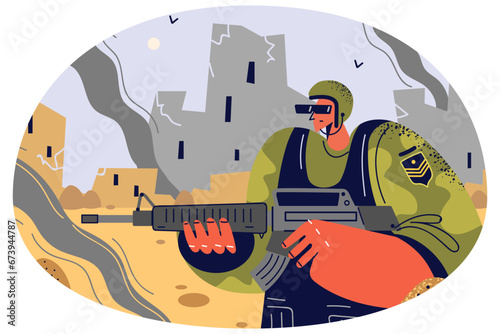 Soldier with gun at war field