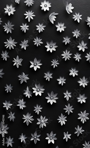 Crystal Flowers on leather texture black wallpaper 3d, Generative AI