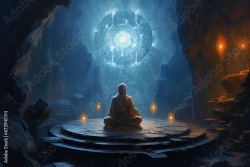Futuristic Meditative Moment in Cyber-Chinese Serenity