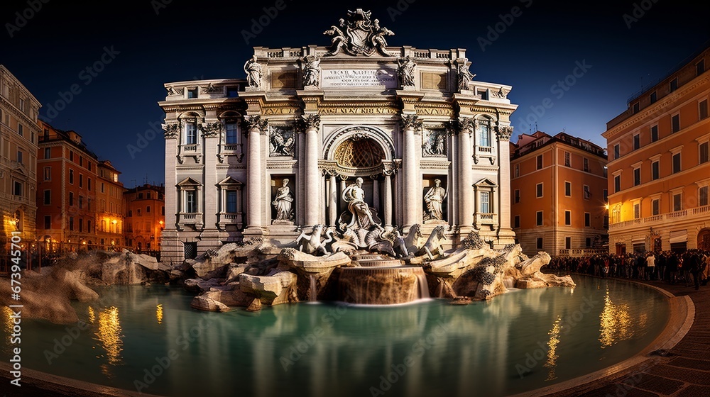 Rome, Italy's Fountain di Trevi at night