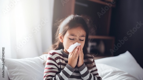 Child with a persistent cough and wheezing, indicative of asthma photo
