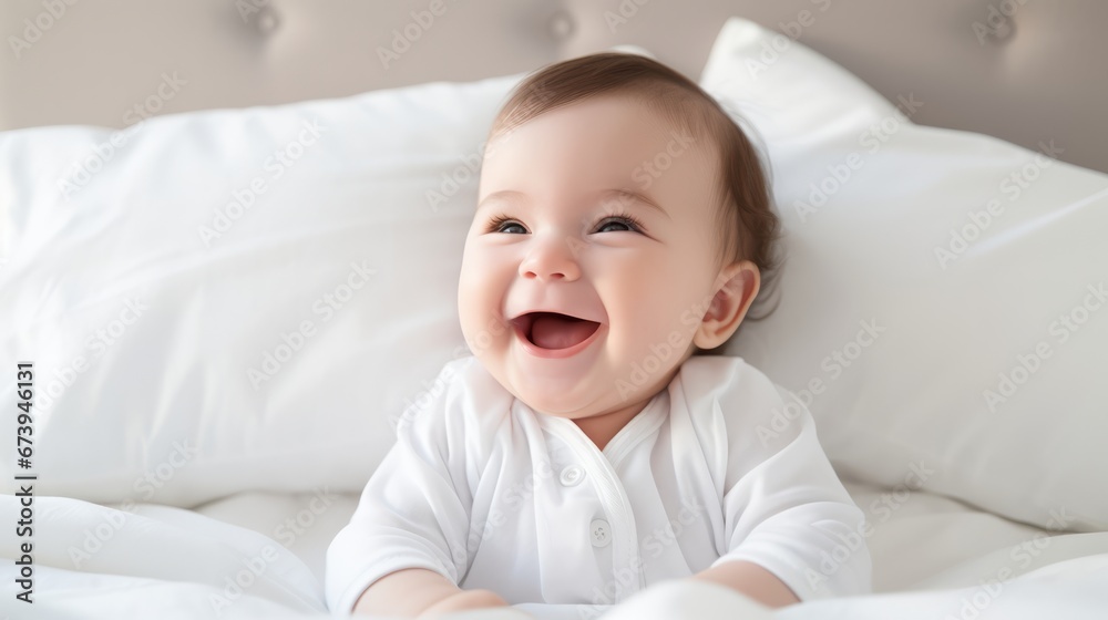 A contented baby giggling with pure positivity A contented baby giggling with pure positivity