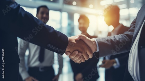 A diverse group of investors shaking hands on an investment deal