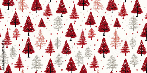 Red Christmas Trees Winter Pattern HD