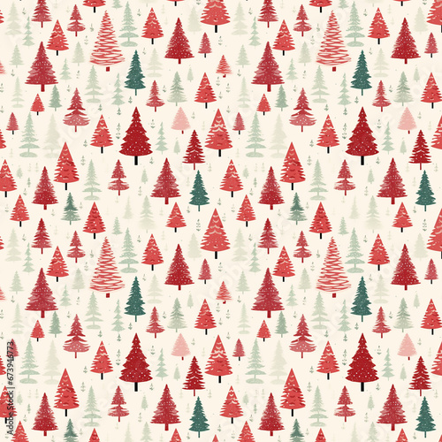 Red and Green Christmas trees on a white background pattern 4K