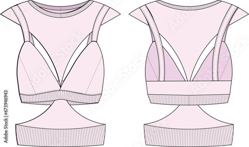 two pieced sleeveless round neck crew neck sweater technical drawing flat sketch, template, woman, fashion