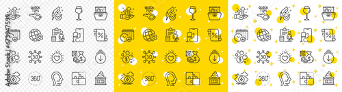 Outline Web3, Scroll down and Tutorials line icons pack for web with Location app, Accounting, Puzzle line icon. Ice cream, Stress, World brand pictogram icon. Loan percent, Love, Psychology. Vector