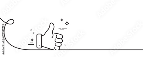 Like hand line icon. Continuous one line with curl. Thumbs up finger sign. Gesture symbol. Like hand single outline ribbon. Loop curve pattern. Vector