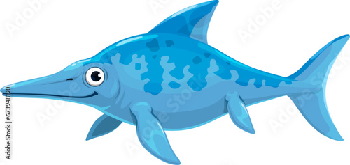 Ophthalmosaurus dinosaur cute cartoon character. Prehistoric ocean animal, Jurassic era underwater lizard or extinct sea dinosaur vector personage. Ophthalmosaurus marine reptile childish character