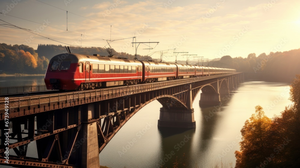 Obraz na płótnie Traveling passenger train over the bridge. Mainly im. Legionów Piłsudskiego, Płock. w salonie