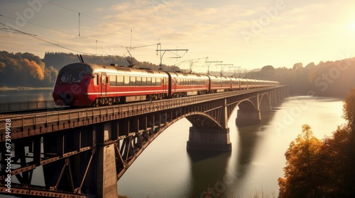 Traveling passenger train over the bridge. Mainly im. Legionów Piłsudskiego, Płock.