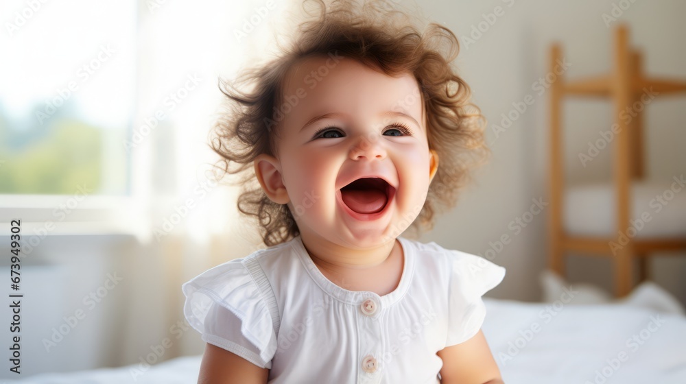 A closeup of a baby laughing with infectious joy A closeup of a baby laughing with infectious joy