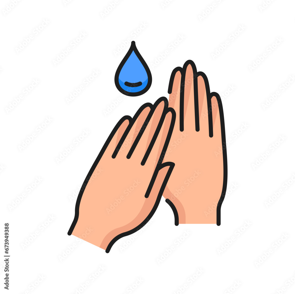 Obraz premium Hands moisturizing lotion skin care line icon. Body hygiene or dermatology treatment, hands skincare cosmetics product outline vector symbol. Skin care moisturizing cream or lotion outline sign