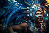 Espectacular imagen de hombre celebrando el desfile de carnaval con el rostro maquillado. 