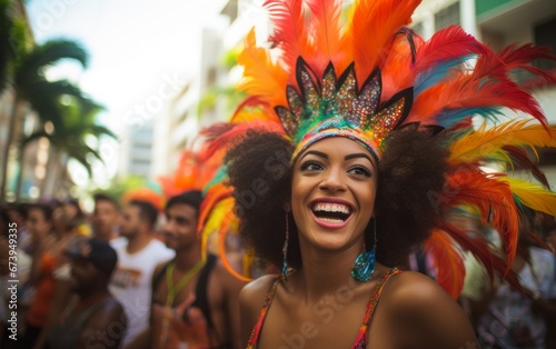 Primer plano de mujeres latinas celebrando el carnaval en su comunidad con espectacular maquille. Reinas del carnaval.  © Carmen Martín J.