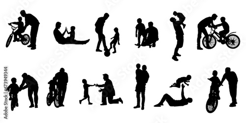Illustration silhouettes set of a Father and son vector