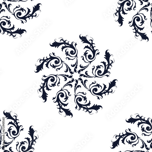 Black Circular floral pattern isolated on white background is in Seamless pattern - vector illustration