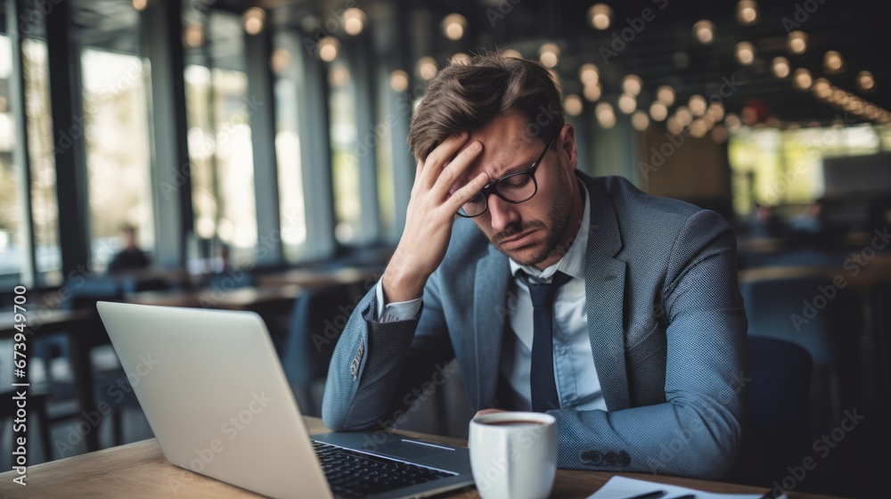 Anxious businessman overwhelmed at work Anxious businessman overwhelmed at work