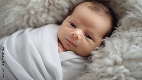 Newborn baby nestled in a soft, plush blanket