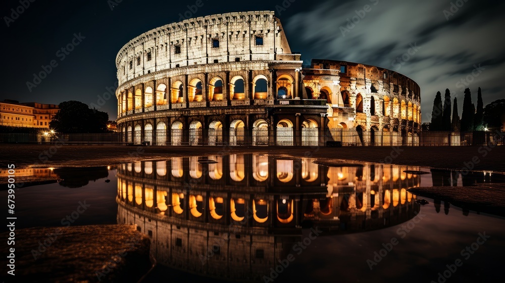 Rome's Colosseum at night in Italy