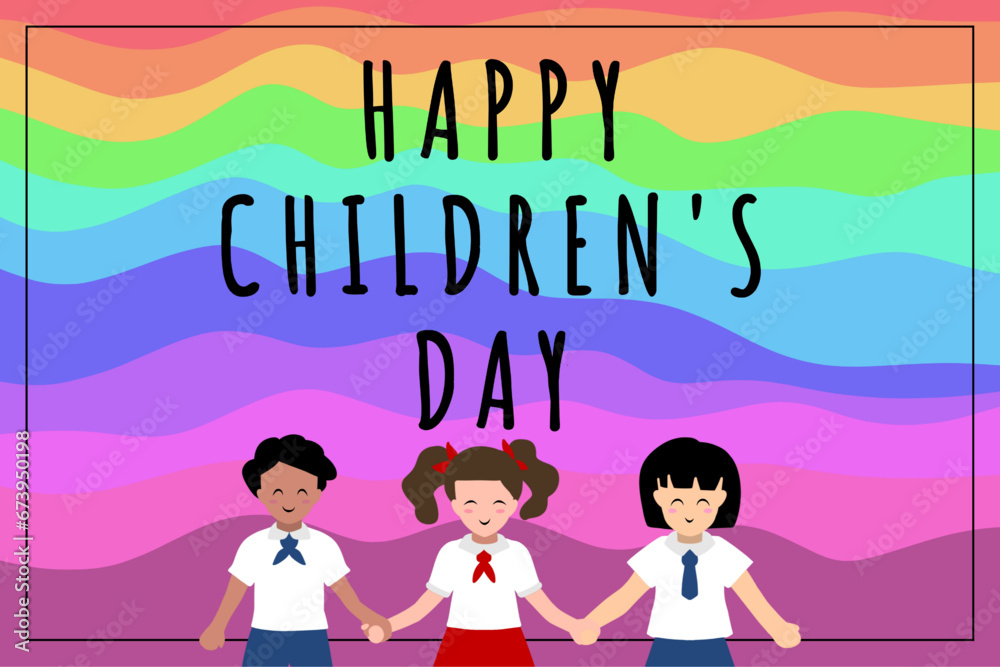 happy children's day rainbow card. concept of children child kid smile happy school teacher celebration special day vector illustration black text happy children's day rainbow card. concept of children child kid smile happy school teacher celebration special day vector illustration black text