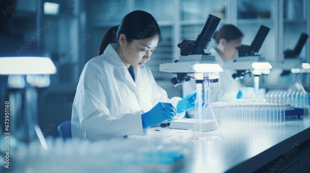 A medical laboratory with lab technicians at work A medical laboratory with lab technicians at work