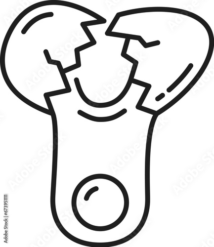 Broken egg ingredient for bakery and pastry food isolated outline icon. Vector cracked eggshell, breakfast and fresh bakery sign, chicken egg