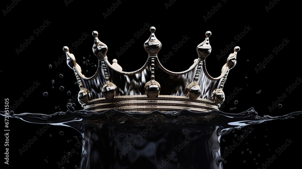 Kings crown with shadow on water black background. AI generated image - obrazy, fototapety, plakaty 