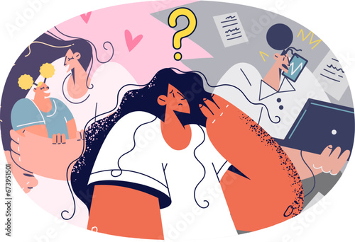 Confused woman think of career and family