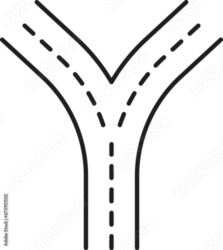 Highway road line icon, street traffic crossroad or V shape intersection, vector linear pictogram. Traffic street or highway crossroad linear symbol for navigation map or city transport plan