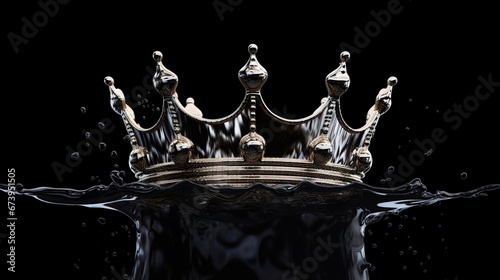 Kings crown with shadow on water black background. AI generated image photo