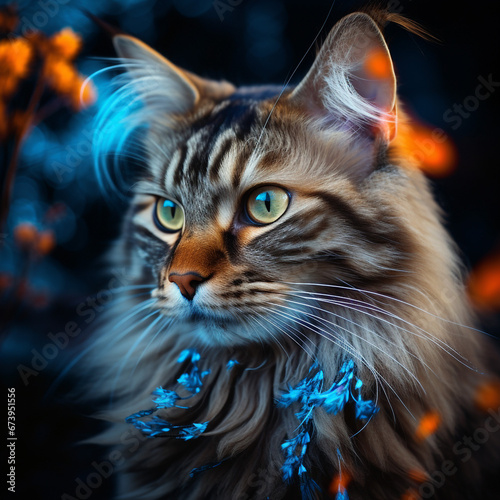 cat and blue colour and mountain or golden eyes