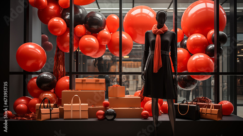 Storefront Discounts: Store windows adorned with eye-catching Black Friday sale signs and decorations