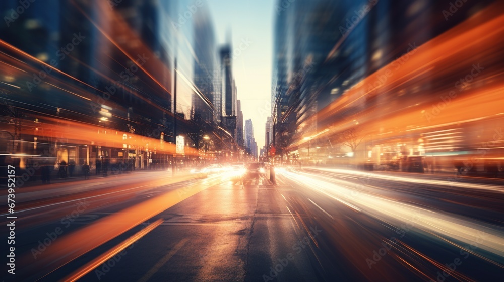 Fototapeta premium Rainy wet night in the big city, empty road with blur background. AI generated image