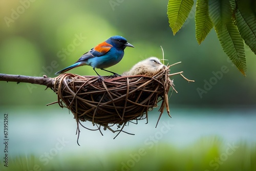 blue bird in nest